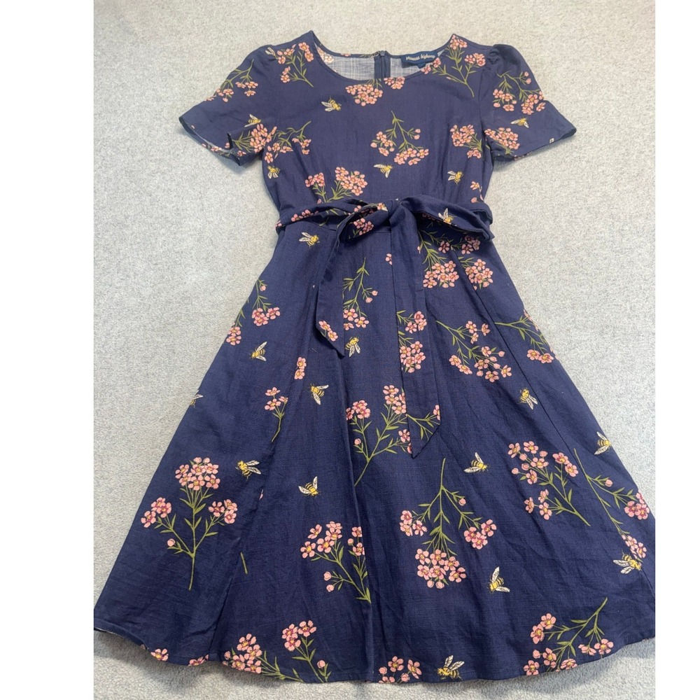 Princess Highway Dress Womens 6 Navy Floral‎ Bee Print Tie Waist Midi A Line